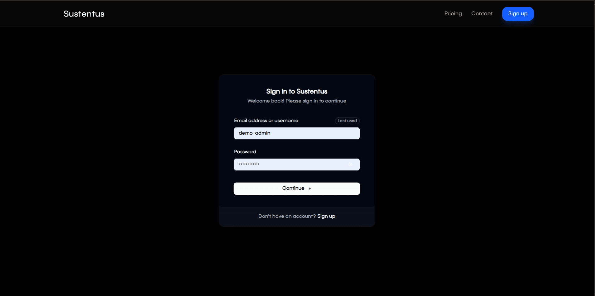 Demo Login Screen